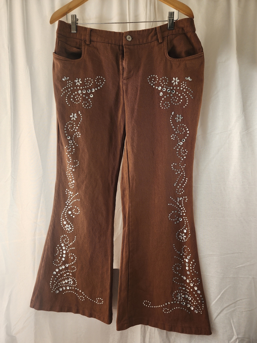 SHEIN Brown Embellished Flare Pants